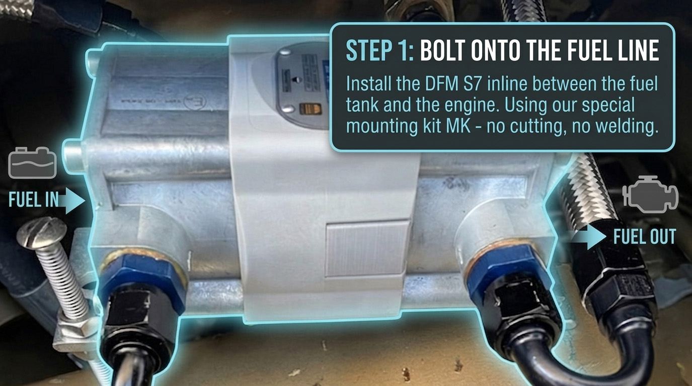 Bolt DFM S7 onto the fuel line